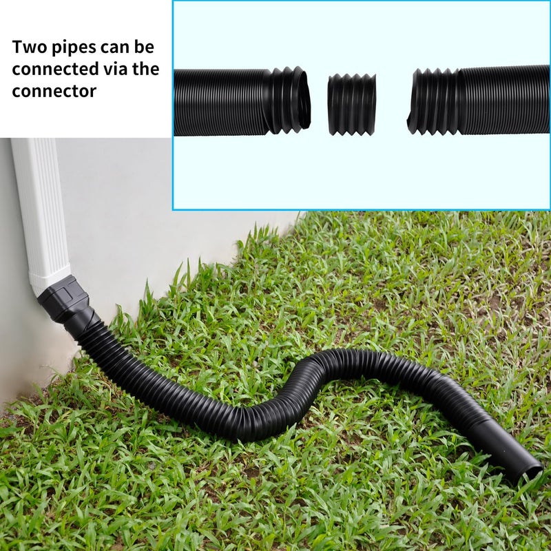 Prestantious 7ft Long Gutter Downspout Extensions, 3.1" OD Gutter Downspout Extender Pipe for 2"×3" Downspout and 3"×4"Downspout, Flexible Pipe Stretched Length 7ft, Black,2-Pack - Image 4
